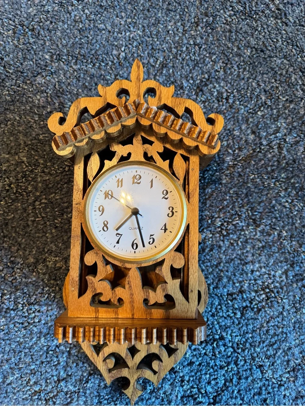 Carved Wooden Wall Clock in Brown - Decorative Home Accent